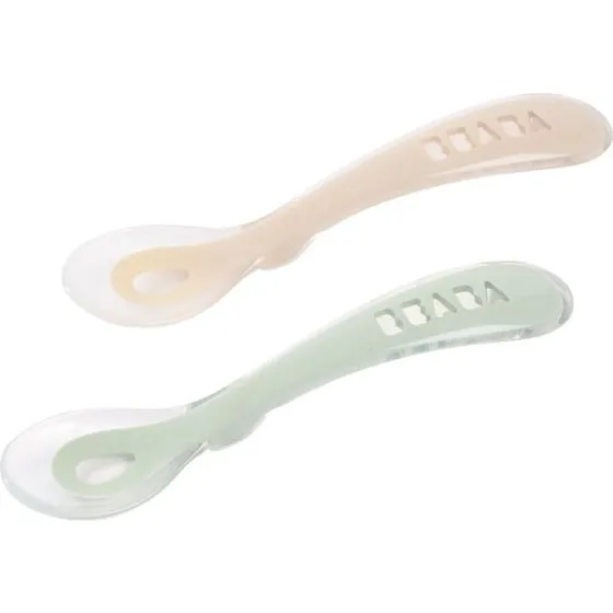 Beaba Lot de 2 cuillres silicone 2me ge Argile/Vert de gris