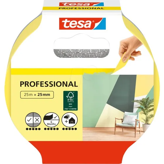 Tesa Precision Indoor - Ruban de masquage jaune 25 m x 2