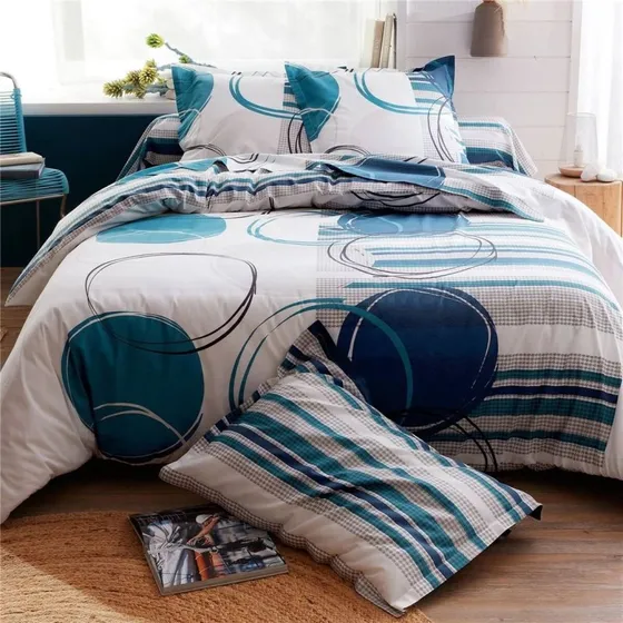 Cap t - Housse de couette bleu gomtrique 100% coton
