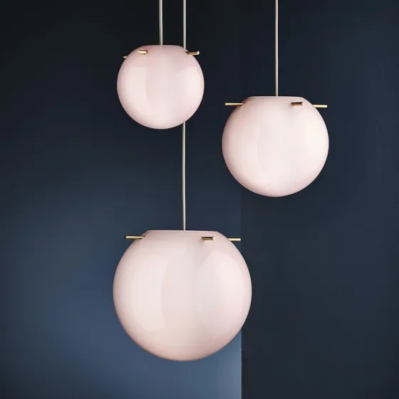 Frandsen Suspension Koi Ø19 Verre Opale Rose et Laiton