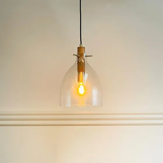 DybergLarsen Suspension Bistro Ø25 - Verre Transparent, Chêne et Laiton
