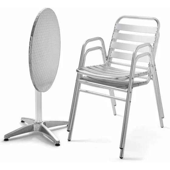 BRIXTON Table ronde inclinable 70 cm + 2 chaises aluminium gris