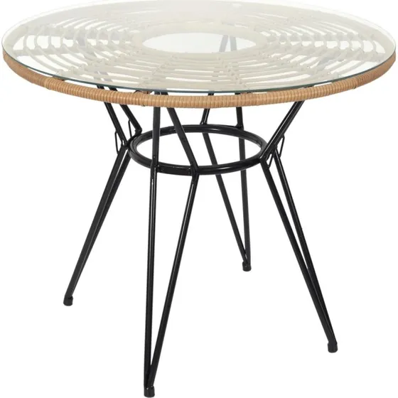 Surabaya Table Ronde 90cm Noir Mtal Verre Tremp