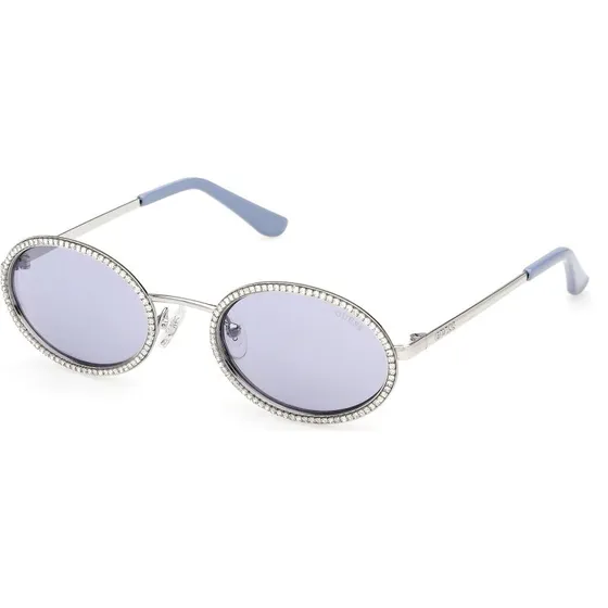 Guess Lunettes de Soleil Femme GU00295 10V Métal Rond Gris et Bleu