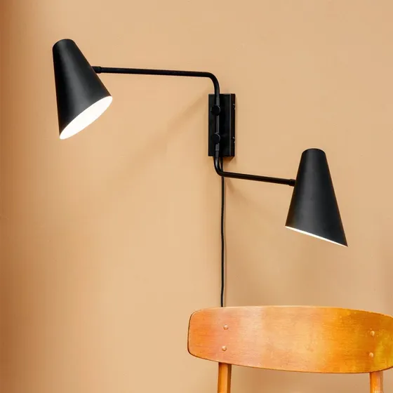 Dyberg Larsen Applique murale Cale, noir, métal, 2 lampes