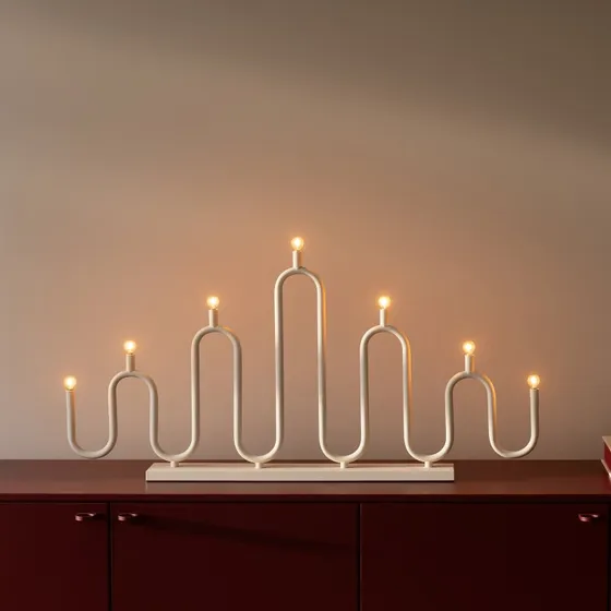 Globen Lighting Noel Lampe de l'Avent 7 Bougeoirs Ivoire