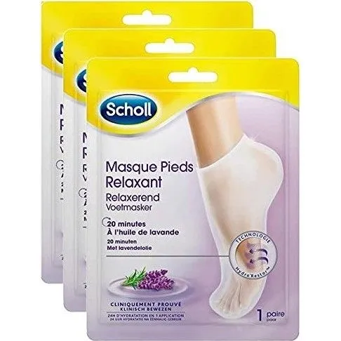 SCHOLL Lot de 3 Masques Pieds Hydratants à l'Huile de Lavande