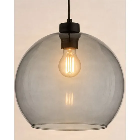 TK Lighting Suspension Cubus en verre gris fumé, Ø 30 cm, noir
