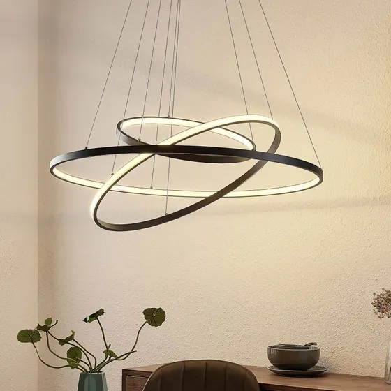 Lucande Ezana Suspension LED Dimmable Noir Mat - Design Moderne
