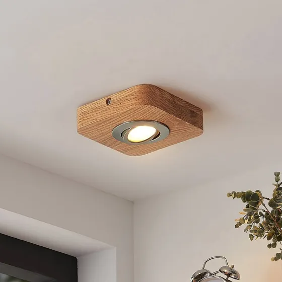 Lindby Plafonnier LED Mikari 14 cm - Bois de Chêne Orientable