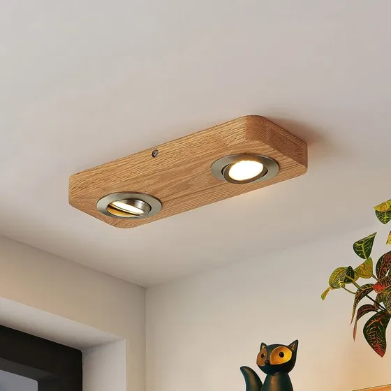 Lindby Plafonnier LED Mikari 30 cm en Chêne Orientable