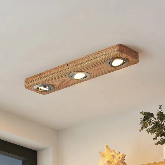 Lindby Plafonnier LED Mikari 48 cm - Bois de Chêne Orientable