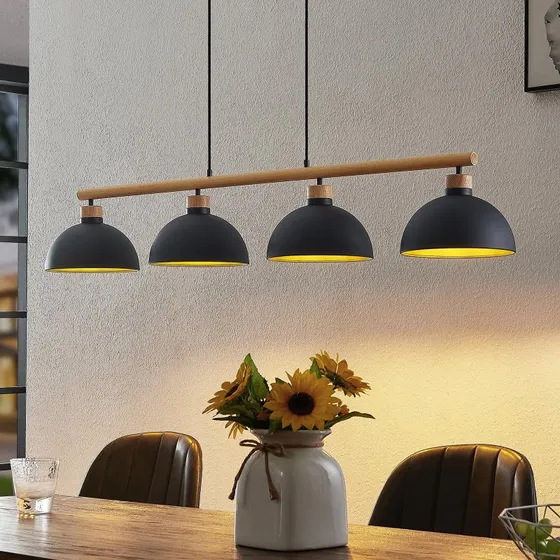 Suspension Lindby Tirzana 4 Lampes Noir et Bois