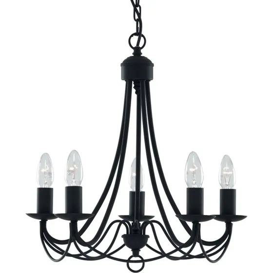Searchlight Lustre Maypole Noir Mat - 5 Lampes - Ø 46 x 100 cm