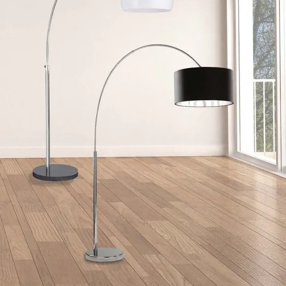 Searchlight Lampadaire arqué Mara, Chrome et Noir, 209 cm