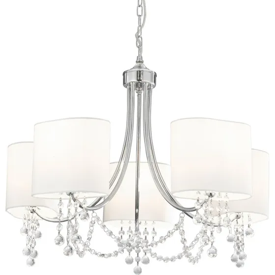 Searchlight Lustre Nina, 5 lampes, Chrome et Blanc, Ø 64 cm
