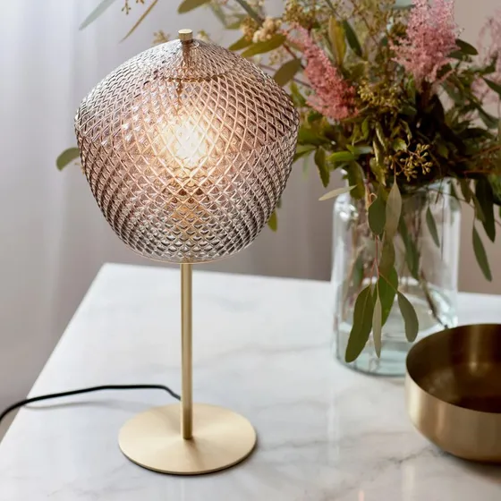 Orbiform Lampe de table verre gris fumé laiton brossé