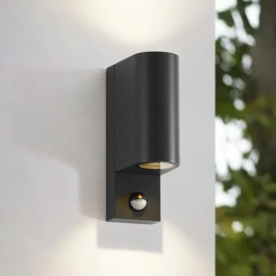 Applique extérieure Palina Lindby avec détecteur, Noir, Aluminium