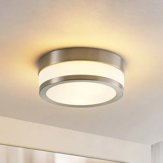 Plafonnier Lindby Flavi, Nickel et Verre Opale, IP44