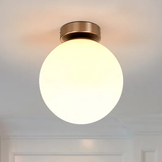 Lindby Plafonnier Lennie Blanc, Verre Opale, IP44, E27