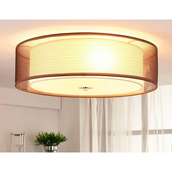 Plafonnier Lindby Tobia, Marron et Blanc, Ø 50 cm