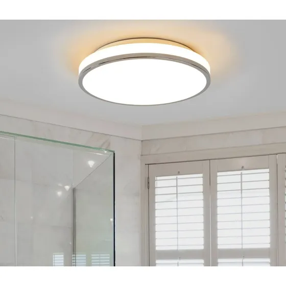 Plafonnier LED Lindby Lyss Chrome et Verre Ø34 cm IP44