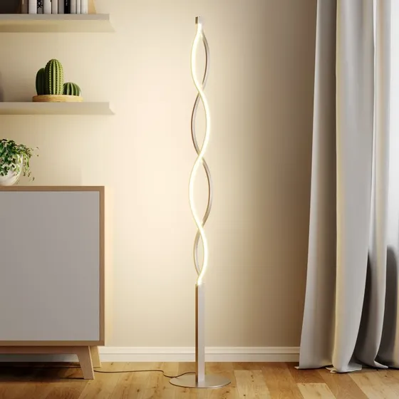 Lampadaire LED Auron Lindby, Dimmable, Nickel et Blanc