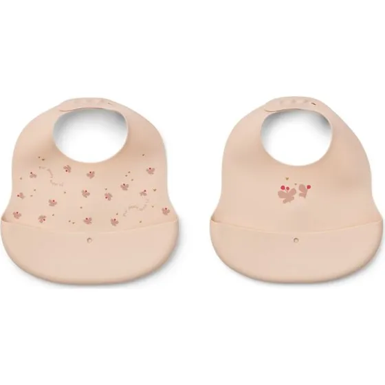 Liewood Ember - Lot de 2 bavoirs silicone Mini Papillon Fleur de pommier