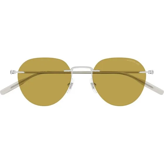 Montblanc MB0428S Lunettes de Soleil Rondes Argentées Jaunes