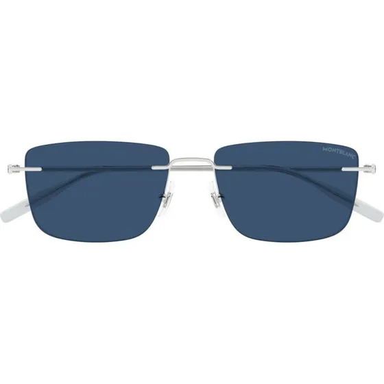 Montblanc MB0429S Lunettes de Soleil Carrées Argentées et Bleues