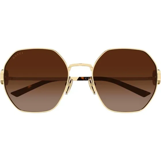 Gucci GG2046S Lunettes de Soleil Géométriques Dorées Marron