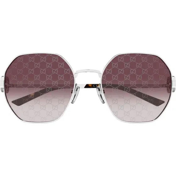 Gucci GG2046S Lunettes de Soleil Géométriques Argentées et Rouges