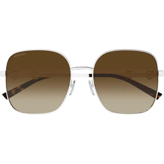 Gucci GG2053S Lunettes de Soleil Carrées Argentées et Verres Marron