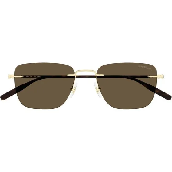 Montblanc MB0470S Lunettes de Soleil Carrées Dorées Marron 54mm