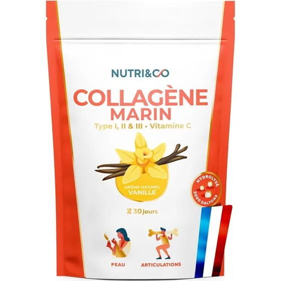 Nutri&Co Collagène Marin Type I, II, III + Vitamine C 180g Goût Neutre