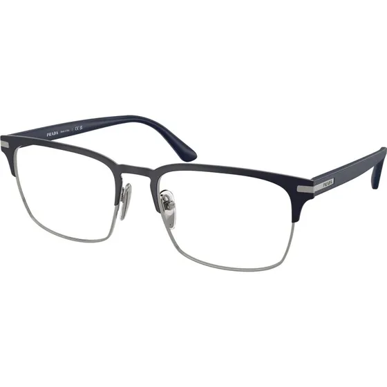 Prada Homme PR 58ZV 02N1O1 Montures Optiques Carrées en Acier Bleu