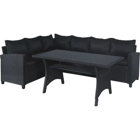 KAPAS Salon de jardin 5 personnes acier résine tressée noir