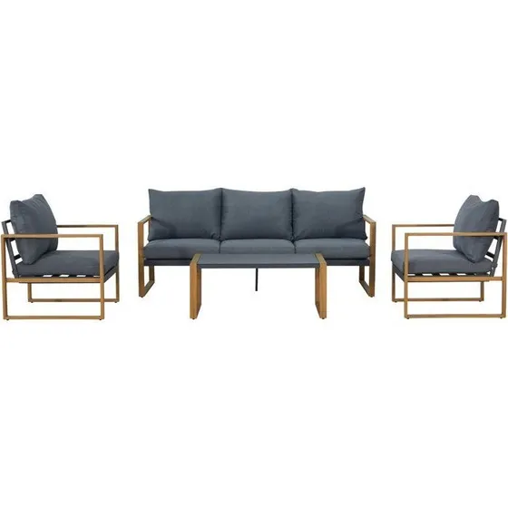 PUERTO Salon jardin 5 pers aluminium effet bois gris