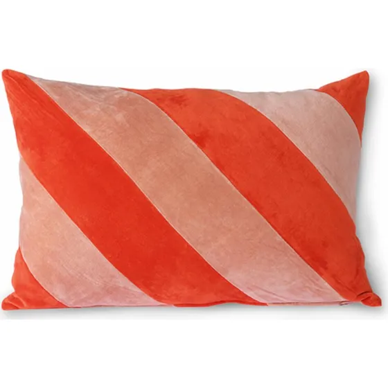 HKliving Coussin Velours Rayé Rouge/Rose 40 x 60 cm