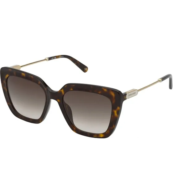 Nina Ricci SNR379 Lunettes de Soleil Carrées Havana Marron