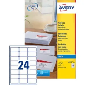 Avery Étiquettes Adresse Jet d'Encre 63,5 x 46,6 mm Blanc 450 Pièces