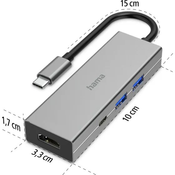 HAMA Hub USB-C 4 ports, 2 USB-A, HDMI, aluminium