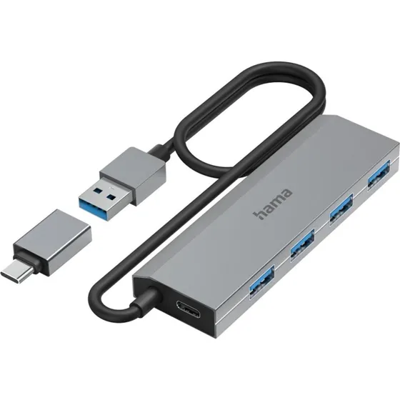 Hama USB C 4 ports, 5 Gbit/s, aluminium gris