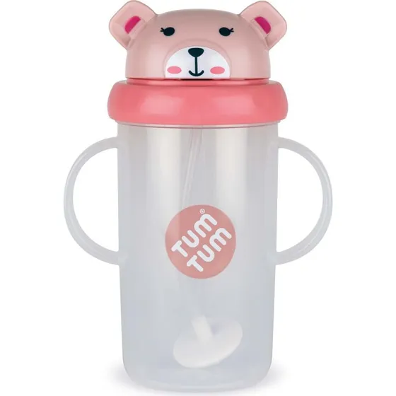 Ourson Rose - Tasse anti-fuite 300 ml avec paille lestée