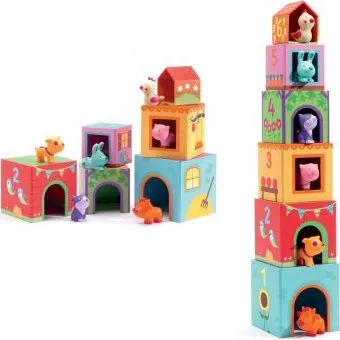 Djeco Topanifarm - Cubes empilables et animaux