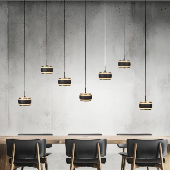 PURE Suspension LED Falling Rings, noire, 132 cm, 7 lampes