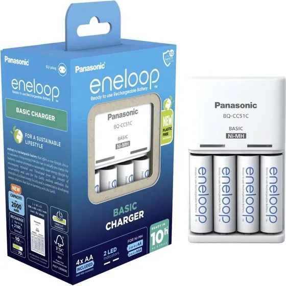 Eneloop Basic Charger BQ-CC51 + 4 piles AA 1900mAh