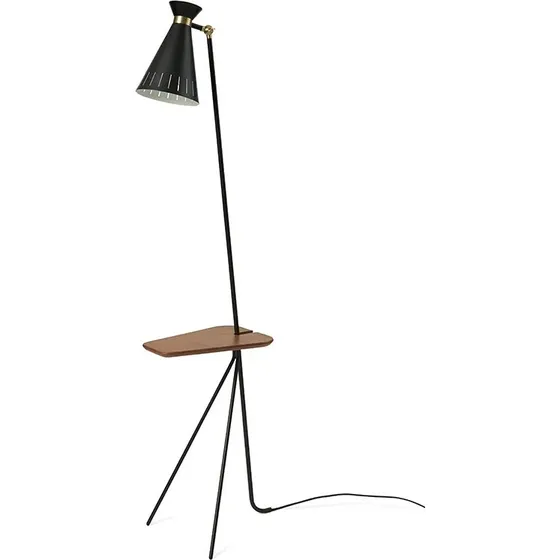 Lampadaire Cone Warm Nordic avec table en chêne teck et détails laiton