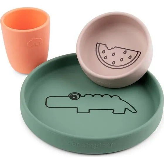 Done by Deer Set Repas Croco Vert/Rose/Corail (3 Pièces)