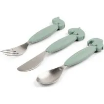 Done By Deer Lot de 3 couverts Easy-grip Vert
